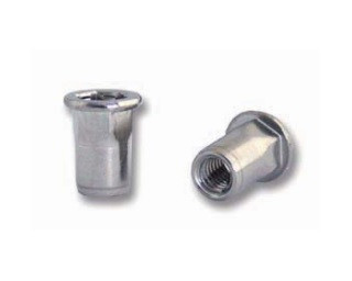 Částečně šestihranné nýtovací matice, otevřené s plochou hlavou Nerez A2