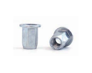 Částečně šestihranné nýtovací matice, otevřené s plochou hlavou Ocel Zinek bílý