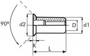 Nýtovací matice hladké, otevřené se zápustnou hlavou Hliník